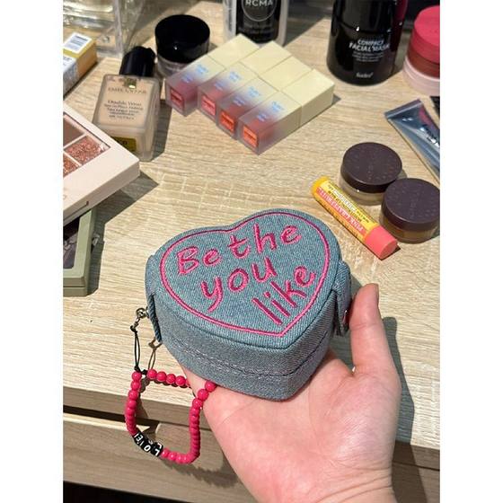 Heart-shaped cake mini jewelry box vintage Denim portable ring jewelry storage travel gift