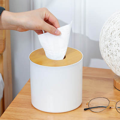 Round bamboo tissue box creative simple living room household tissue box napkin box remote control storage box roll box