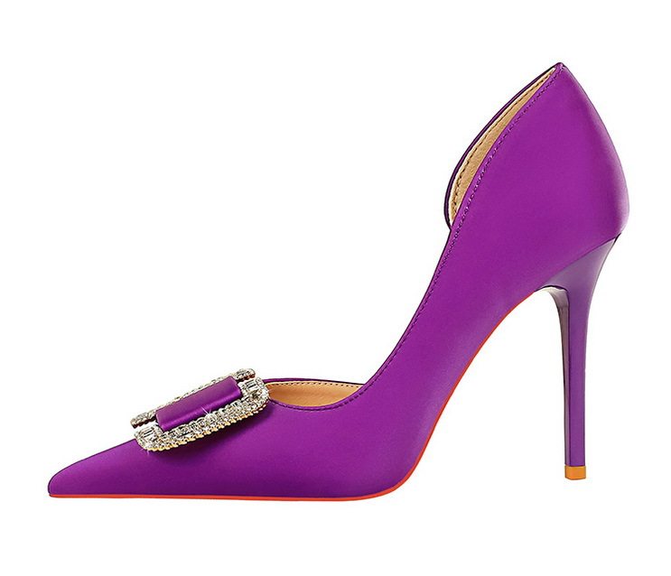 Slim side hollowed-out high heels for women slim heels super high heels rhinestone buckle single shoes_voghion.com