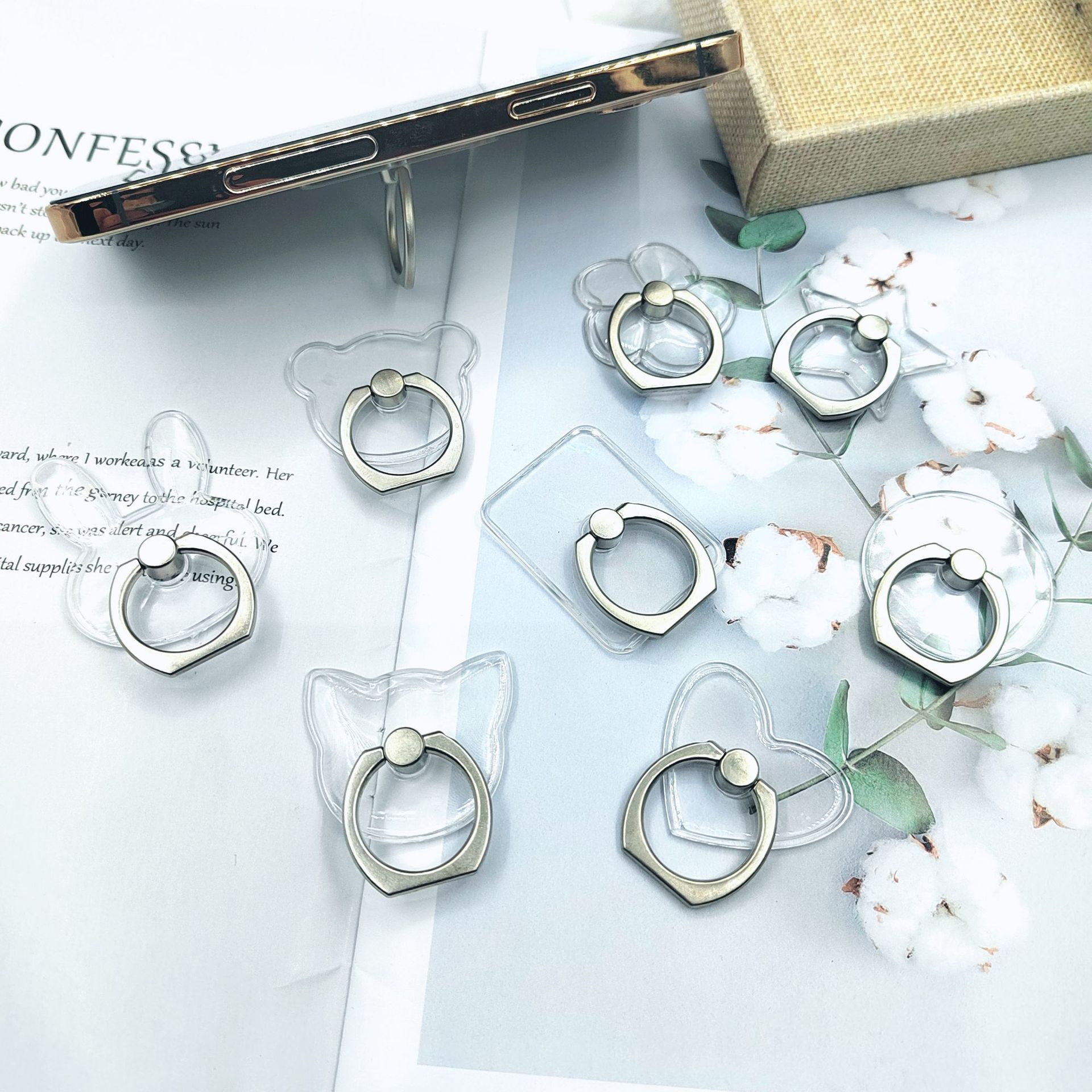 PC acrylic diamond ring transparent ring buckle crystal ring buckle holder transparent metal ring buckle mobile phone holder