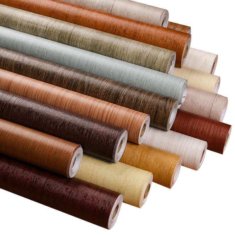 Waterproof Moisture-proof Wood Grain Sticker Self-adhesive Wallpaper Thickened Bedroom Wardrobe Desktop Wooden Door Sticker Old Furniture Renovation Wallpaper