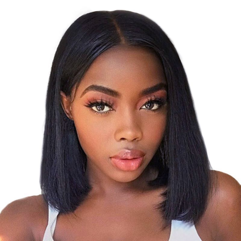 Foreign Trade European and American Wig Women's Black Short Straight Hair Mid-point bobo Wave Head High Temperature Silk Chemical Fiber Hair Front Lace Headgear