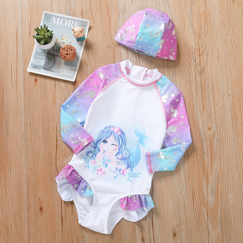 2023 new girls long sleeve cartoon children's swimsuit fashion swimsuit Little Mermaid Princess performance clothing wholesale