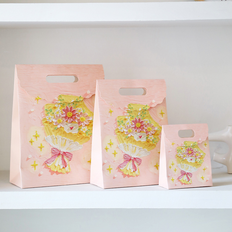 Ins Oil Painting Style Three-dimensional Gift Bag Jewelry Hair Accessories Handbag Holiday Birthday Handheld Gift Packaging Bag