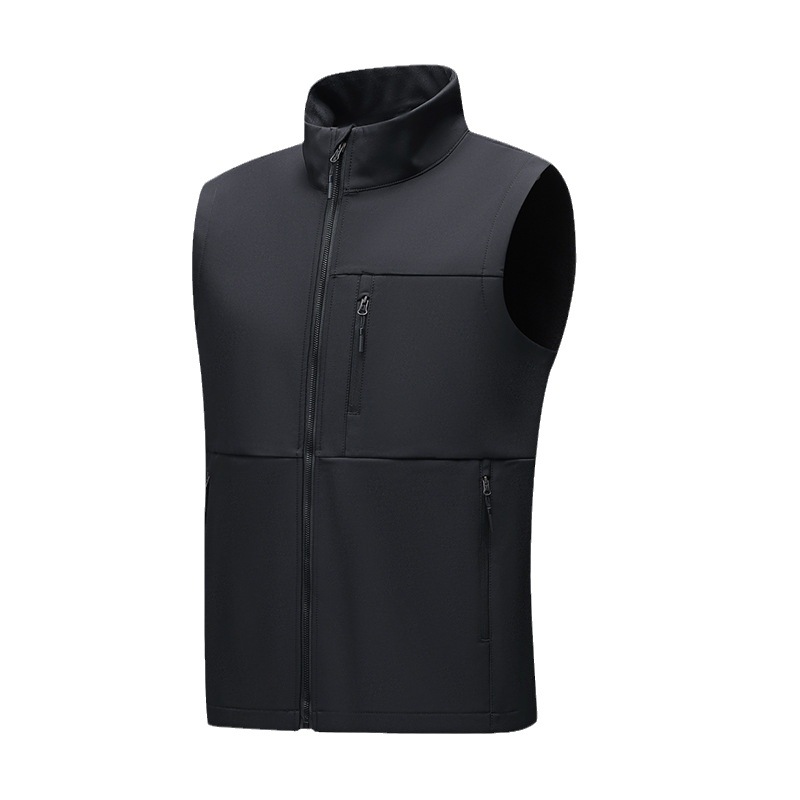 Casual soft shell vest men's autumn and winter fleece-lined warm waistcoat outdoor sports waterproof stand collar jacket vest men