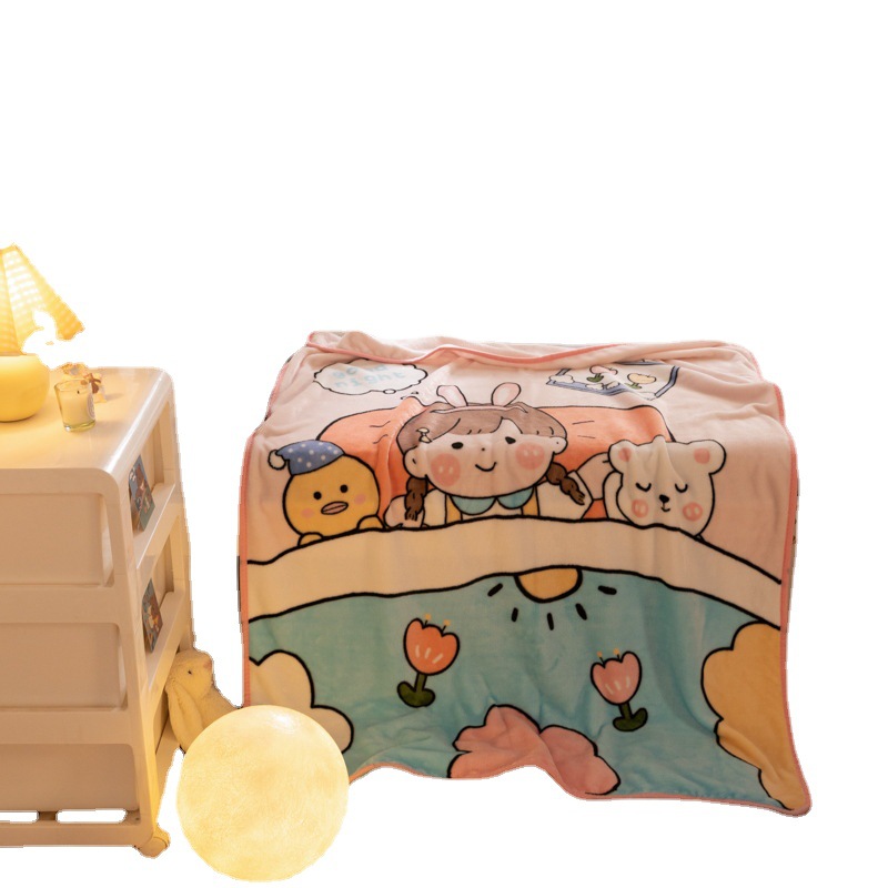 Flannel single-layer children's blanket cartoon flower summer air conditioning kindergarten nap blanket