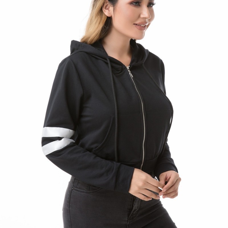 Cross-border Foreign Trade Spring and Autumn Women's Jacket Amazon AliExpress Solid Color Short Zipper Long Sleeve Parallel Bars Hooded Sweatshirt
