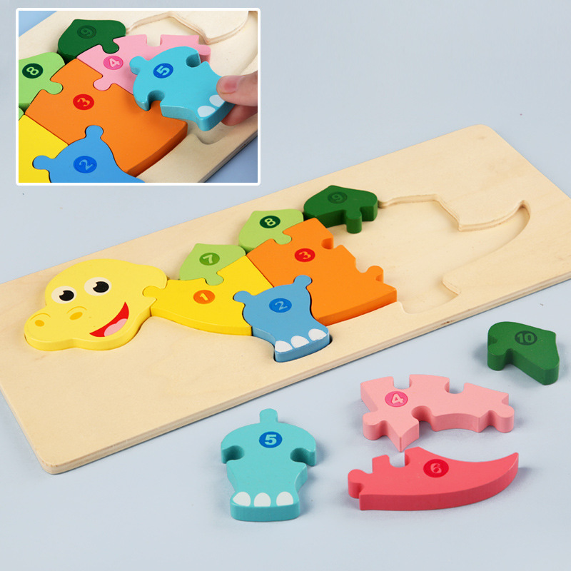 Large cartoon digital animal puzzle card button children's digital cognitive enlightenment puzzle wooden toy