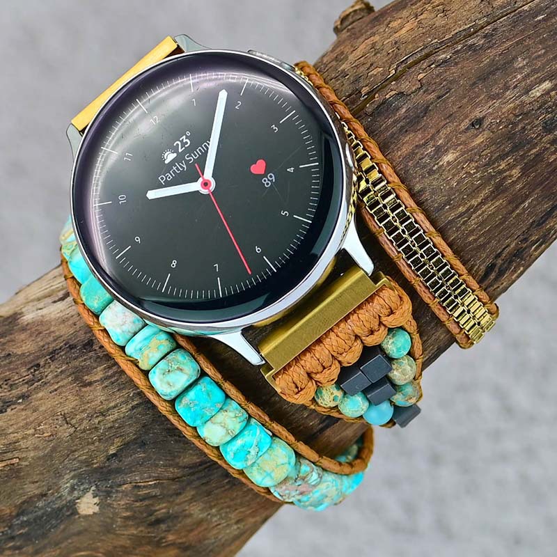 Amazon popular big turquoise beads Samsung watch strap bohemian natural stone Samsung watch strap
