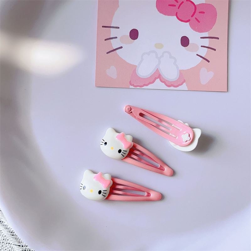 Cute Cartoon Hello Kitty Hairpin Pink Red Cat Head Cat Catching Hairpin Clip Children Students All-match Hair Accessories