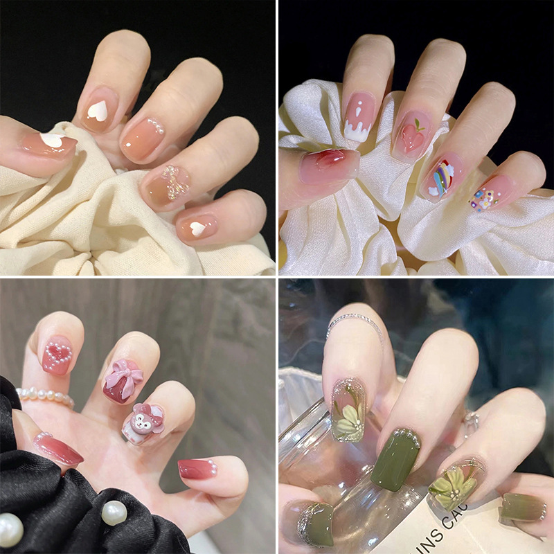 Nail Patch Nail Patch Cute Short Removable Fake Nail Patch Peach Heart Bow Nail Patch