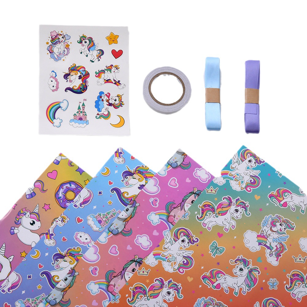 Amazon hot sale creative cartoon unicorn cute gift wrapping paper gift box flower wrapping paper book wrapping paper