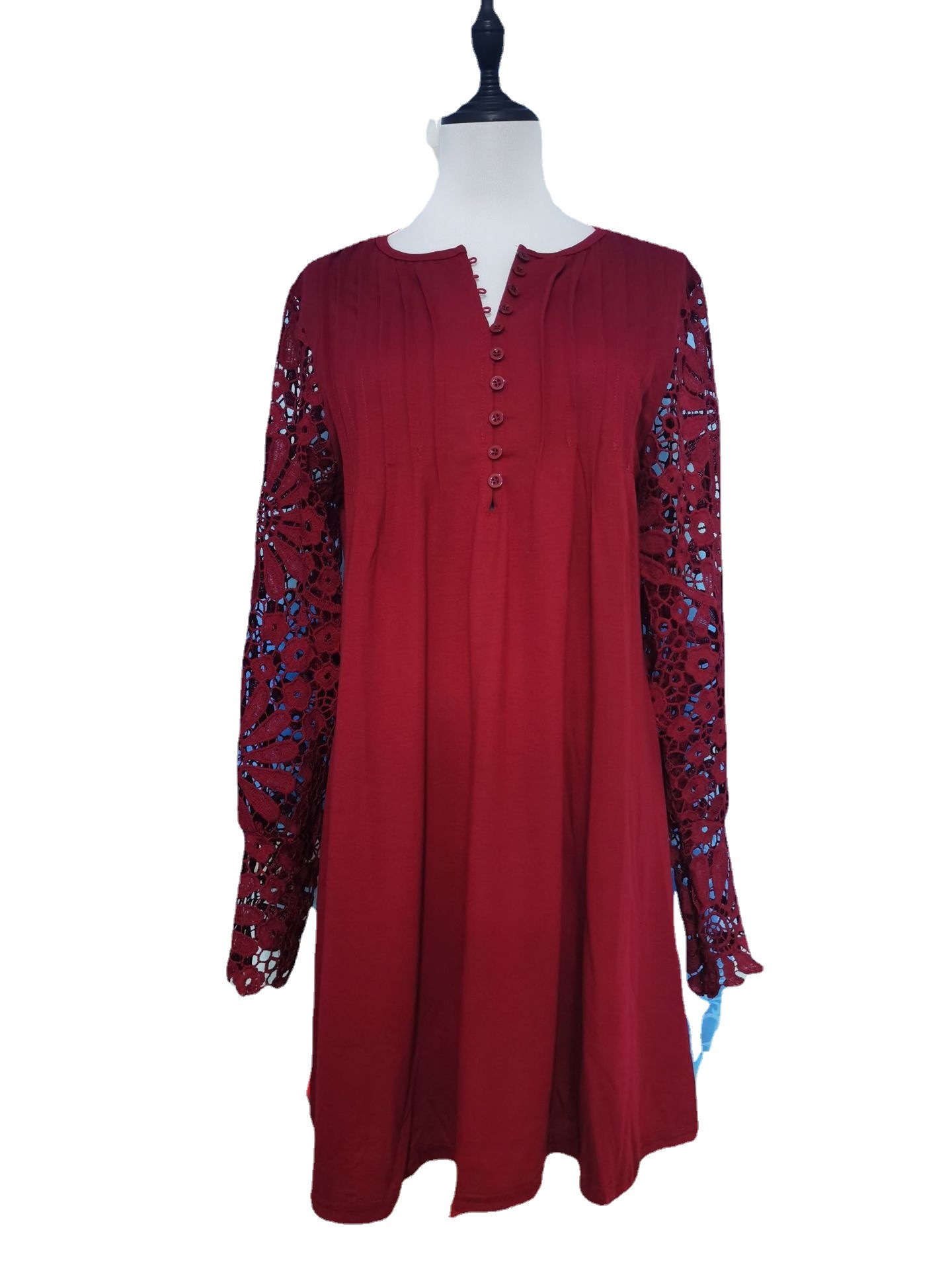 Independent station 2023 spring and summer women's new cross-border Amazon AliExpress fashion European and American lace long sleeve dress