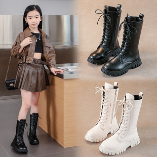 Children's Boots Girls Summer 2024 New High Boots Korean Style British Style Martin Boots Princess Leather Boots Little Girl