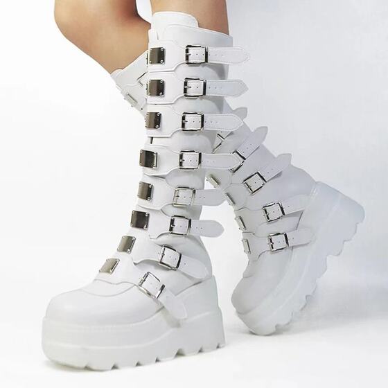 Independent station Foreign trade boots 2023 new European and American metal buckle with thick bottom high boots Women's Amazon plus size women's boots