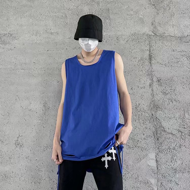 Hong Kong Style Sleeveless T-shirt for Men and Women Summer Wear Loose Korean Style Vest Base Wear Hong Kong Style Mid-length Rupped Top