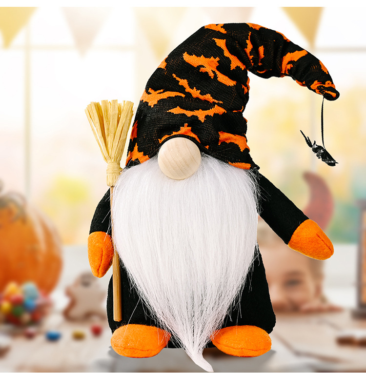 Cross-border New Halloween Decorations Halloween Broom Rudolph Standing Doll Home Window Halloween Decorations_voghion.com