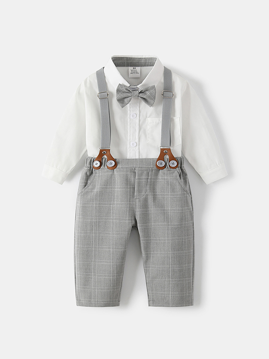 男童套裝春季新款洋氣紳士禮服裝英倫風背帶褲兩件套校服兒童套裝