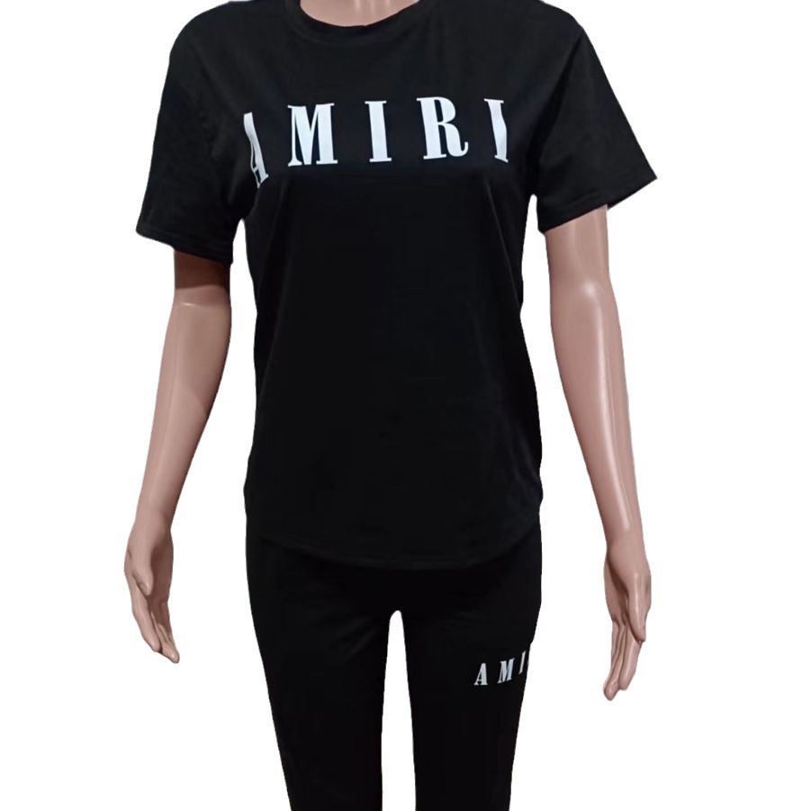 Cross-border European and American New Women's Letter Printing Casual Sports Top Short-sleeved Lace-up Pants Set
