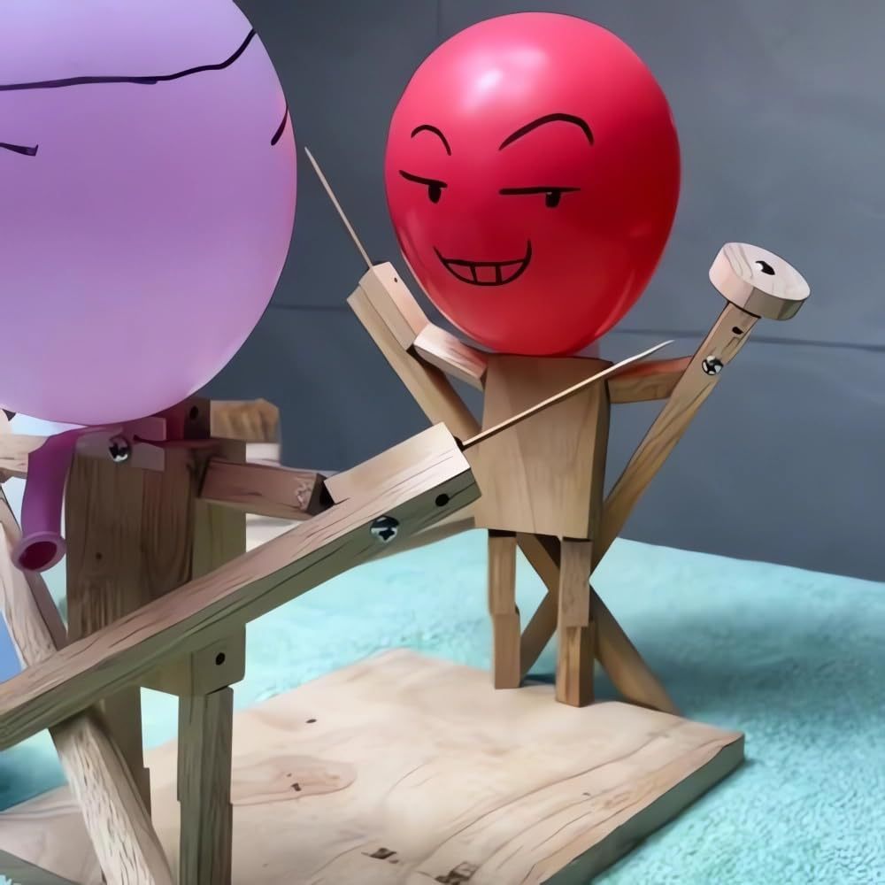 Balloon bamboo battle-2024 New handmade wooden fencing puppet, 2-person wooden robot war game