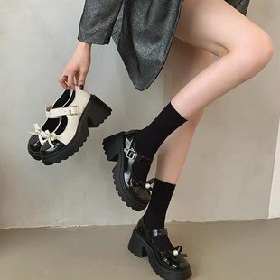 Mary Jane leather shoes women's 2023 Autumn New British style thick bottom loafers women's height increasing Fashion single shoes wholesale