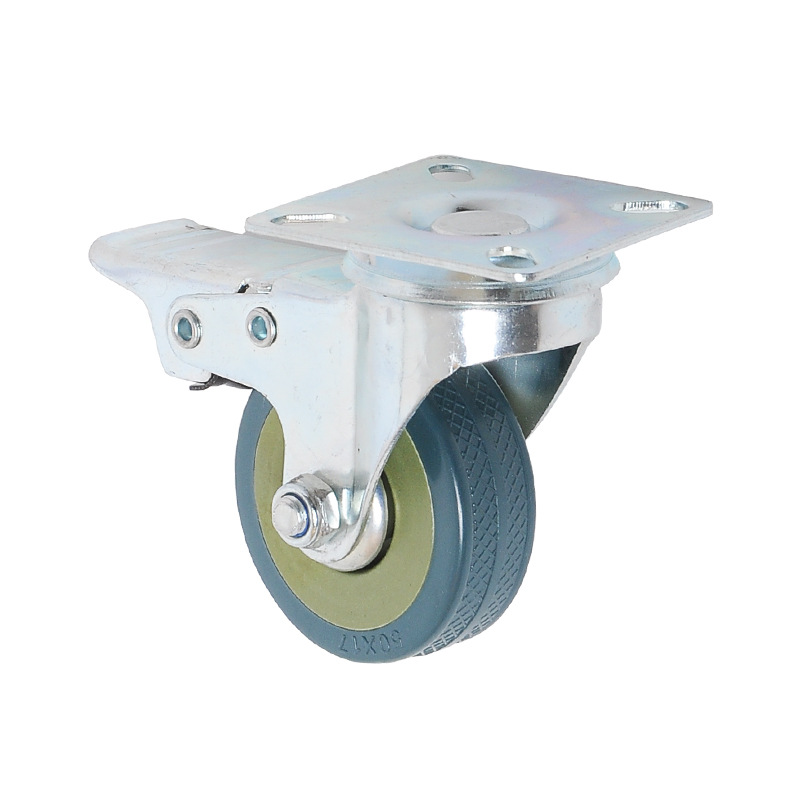 2 inch gray rubber wheel 3 inch flat industrial caster with brake universal wheel gray PVC cart caster 4 inch pulley cross border