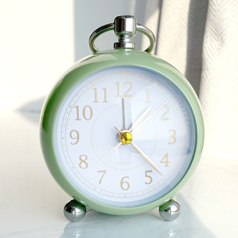 Factory direct metal silent alarm clock with night light spherical bronzing clock face students Children's desktop alarm clock