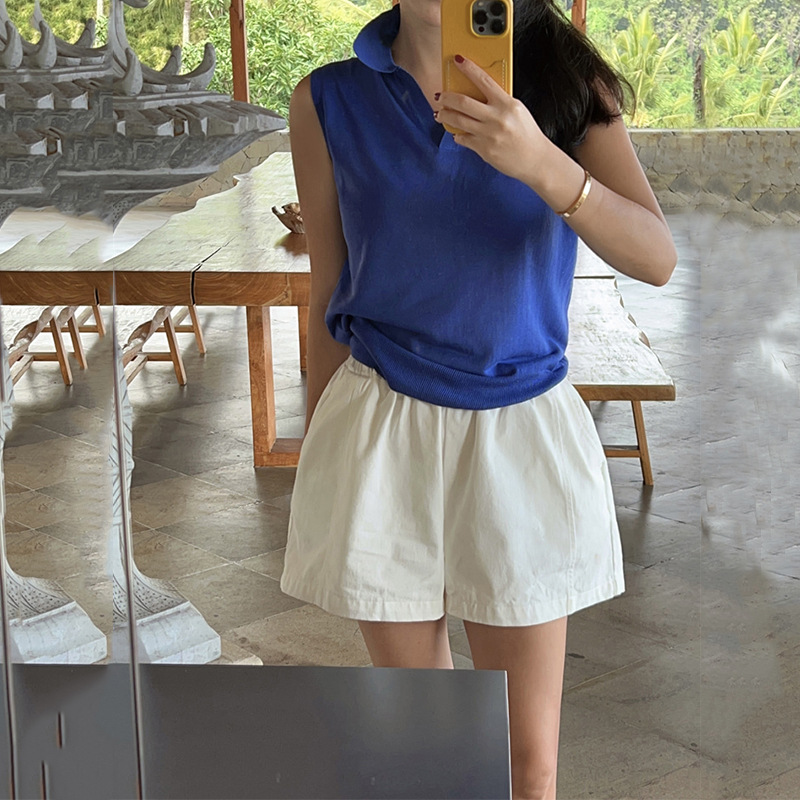Summer New Korean Style Casual Niche Design Tencel Sleeveless Polo Collar All-match Vest Vest Knitwear Women