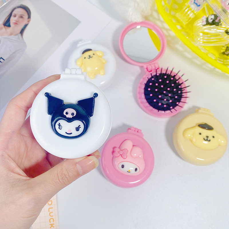 Japanese-style Sanrio Portable Folding Flip-on Airbag Comb Portable Cosmetic Mirror Dual-use One-piece Girl's Cute Comb