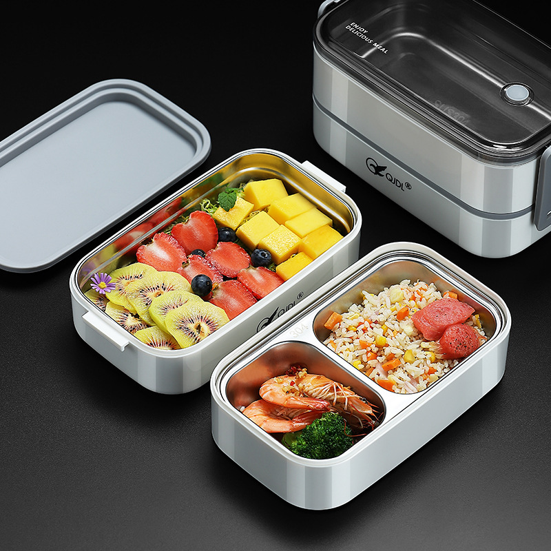 304 Stainless Steel Double Layer Lunch Box for Students and Office Students Heat Preservation Large Capacity Microwave Heating Portable Lunch Box