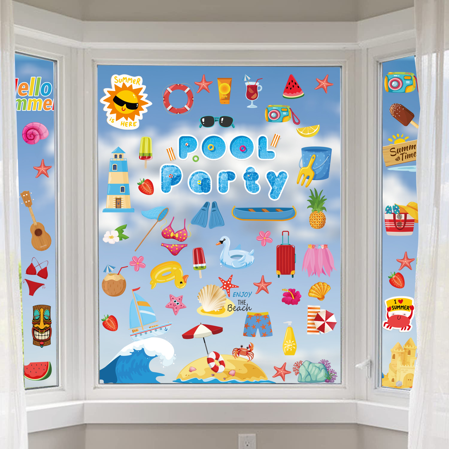 2023 New Amazon Hawaii Festival Summer Window Decorations Stickers Party Window Glass Wall Stickers