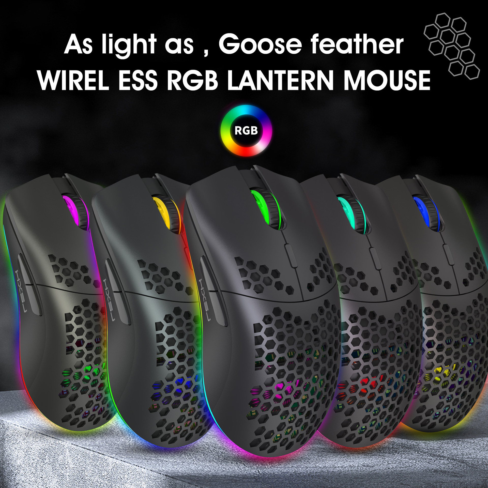 T66 hole mouse 2.4G wireless MOUSE lightweight design honeycomb RGB luminous 6-button mouse batch