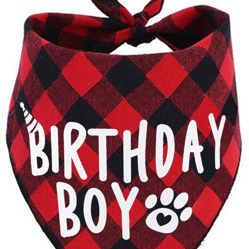 Cross-border Pet Birthday Triangle Towel Dog Slip Towel Cotton Plaid Dog Scarf Birthday Party Gift