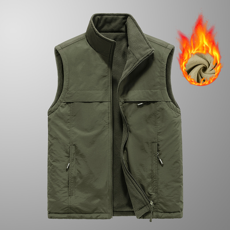 Double-sided Wear Fleece Casual Men's Vest Jacket Young and Middle-aged Vest Winter Thickened Warm Sleeveless Top