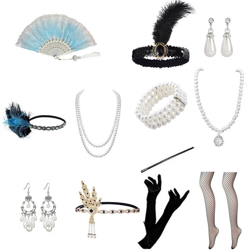 1920s Retro Medieval Style High End Headwear Gatsby Same Accessories Feather Headband Gloves Jane