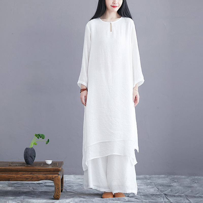 One-piece delivery fairy artistic Chinese style Tencel cotton and linen tea clothes two-piece yoga clothes Zen dance clothes suit women