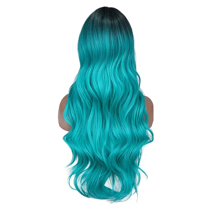 wig female gradient color partial big wave long curly hair natural fluffy holiday party_voghion.com