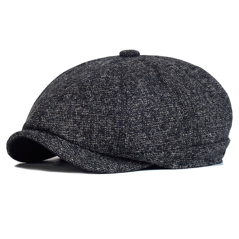 Octagonal hat men's young and middle-aged British warm hat fleece-lined autumn and winter retro peaked cap Beckham newsboy hat winter