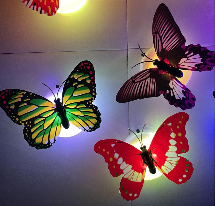 Creative colorful luminous butterfly night light can be pasted LED decorative wall lamp factory stall small toys wholesale