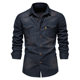 2024 Foreign Trade Cross-border Men's European-size Denim Shirt Men's Casual Solid Color Men's Dannin Long-sleeved Shirt