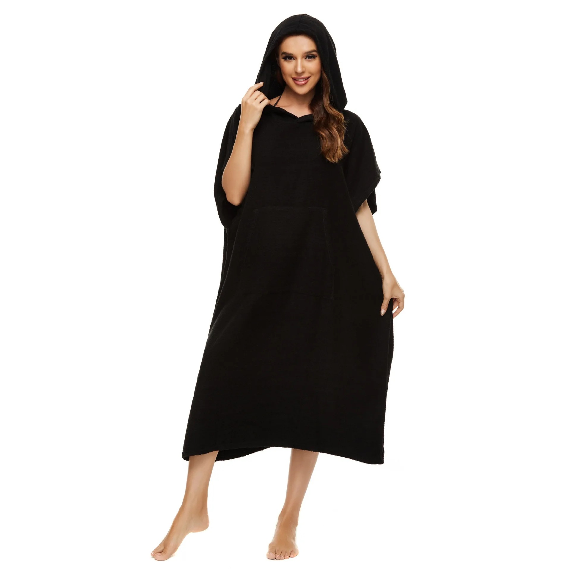 Microfiber Hooded Poncho Absorbent Quick-drying Bathrobe Swimming Wearing Bath Towel Adult Changing Bathrobe Beach Towel