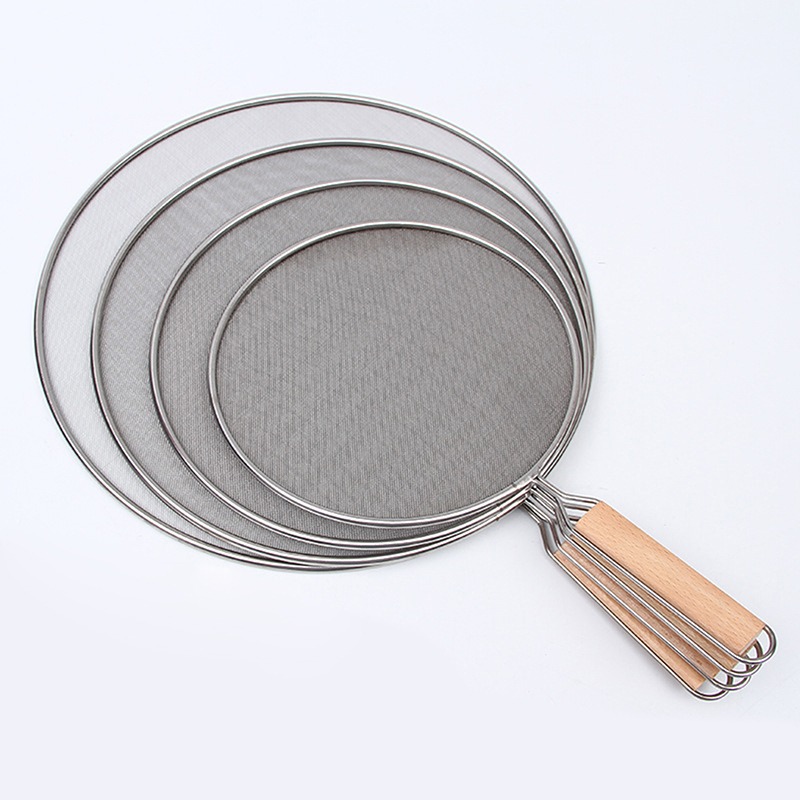 Factory wholesale silver splash-proof oil mesh cover stainless steel explosion-proof cover kitchen wok splash-proof oil wooden handle oil cover