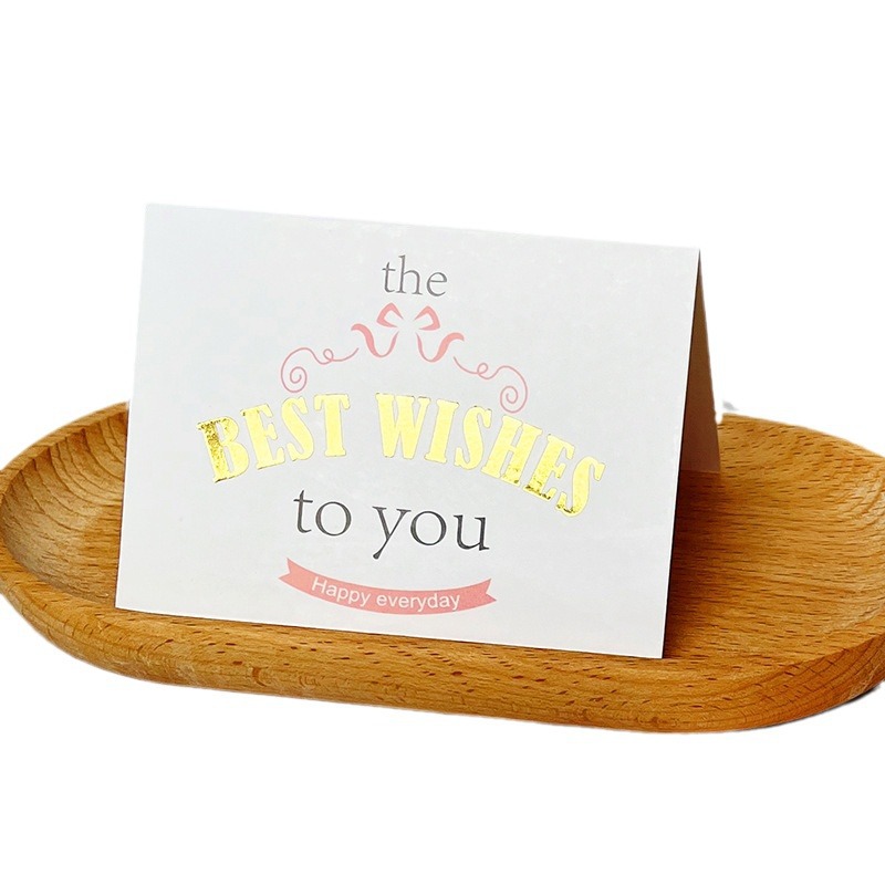 In stock simple fold greeting card with envelope gilding flower card flower shop Thank you blessing holiday card wholesale