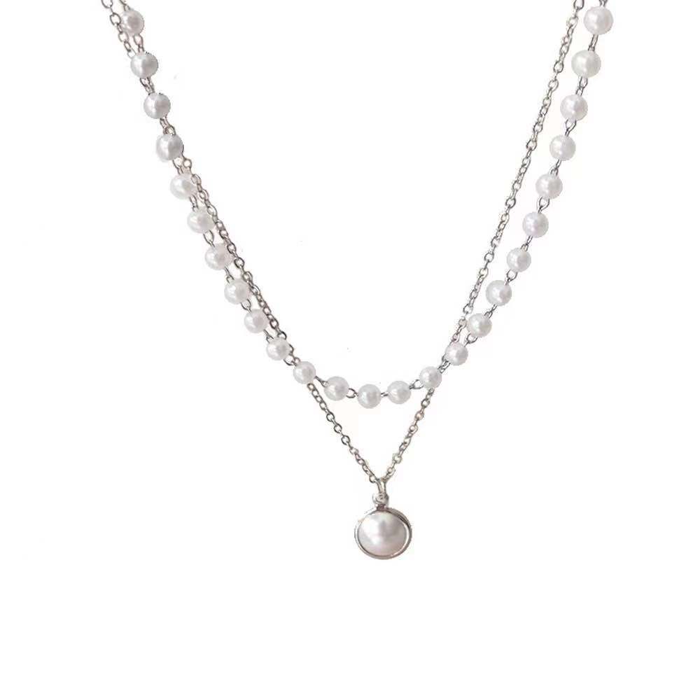 Japanese and Korean hot new fashion pearl necklace personality simple clavicle chain female gold double layer necklace foreign trade jewelry