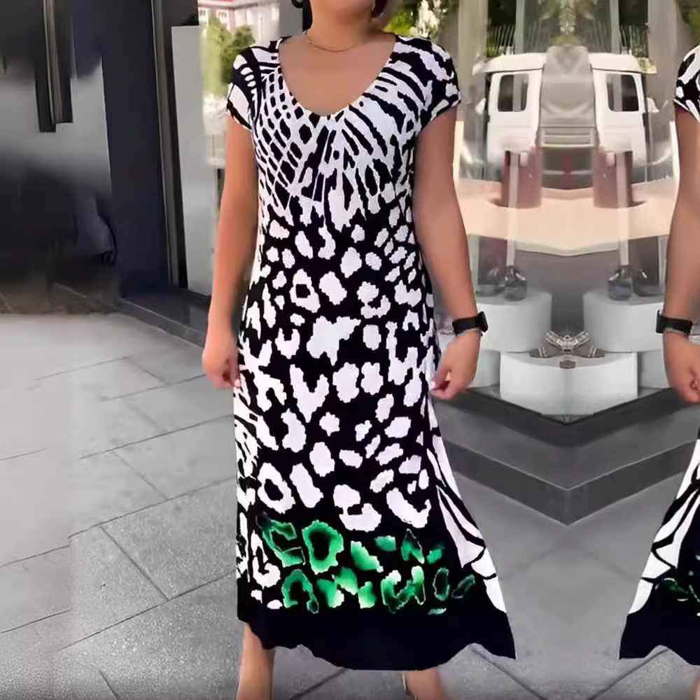 2023 Cross-border Summer New European and American Fashion Printed Loose Dress Women Amazon Quick Sale