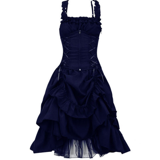 European and American Lolita cos Gothic Prom Dress Slim-Fit Irregular Tie Waist Lace Dress