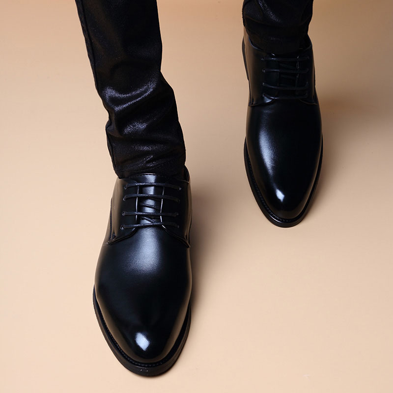 Summer Korean-style British Pointed Toe Height-increasing Leather Shoes Men's Business Casual Shoes Youth Lace-up Dress Fashionable Men's Shoes