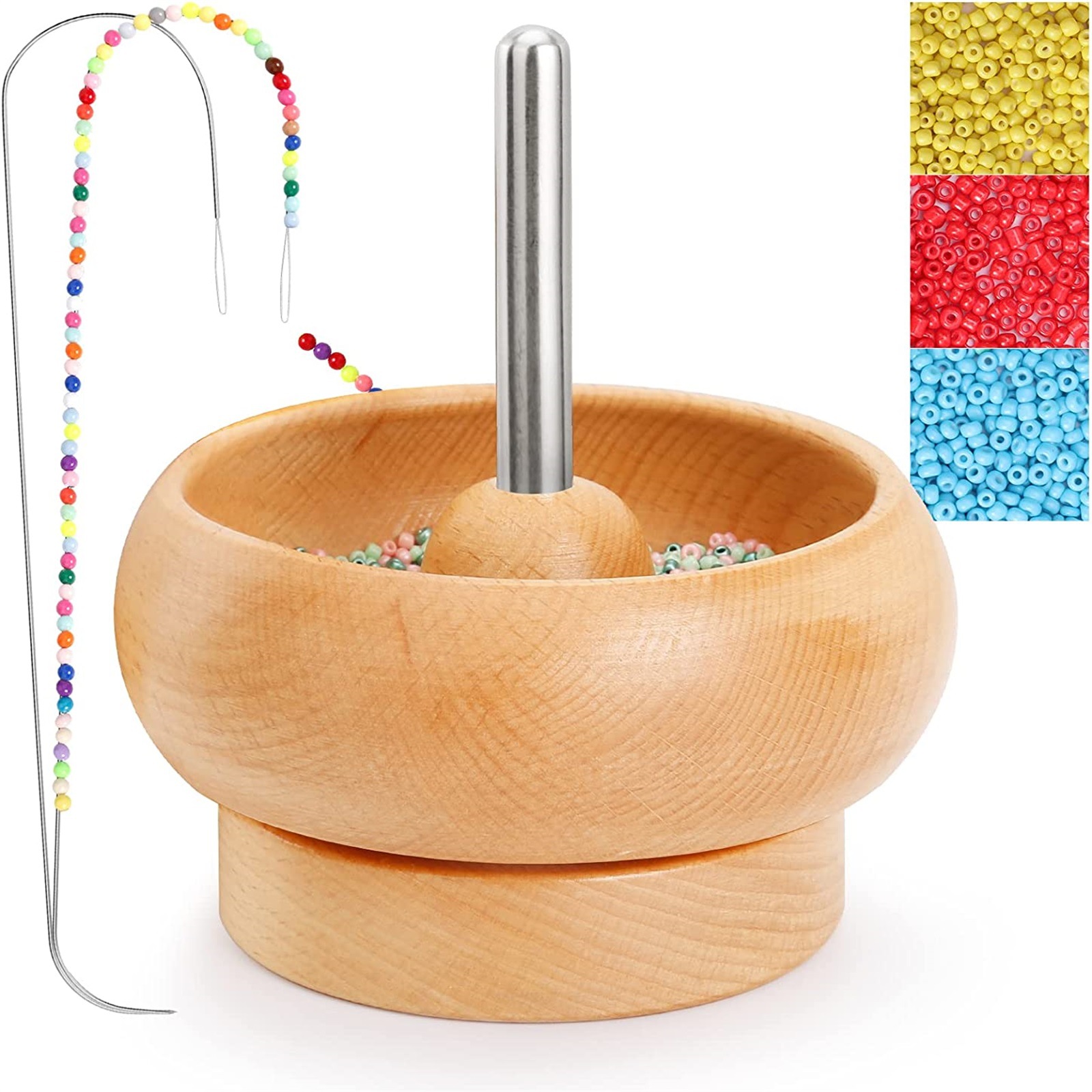 Cross Border Bead Piercer Beaded Bowl Set beadspinner Handmade DIY Woven Solid Wood Bracelet Rice Bead Tool