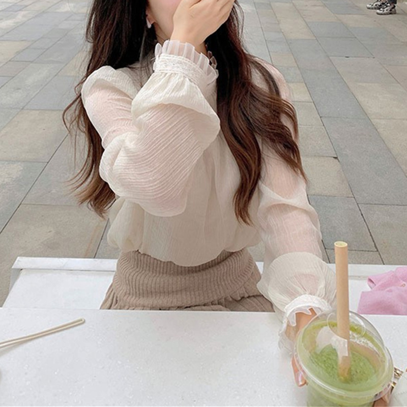 Early Spring 2023 New Long-sleeved Western-style High-end Shirt Chic Beautiful Top with Base Lace Shirt for Women