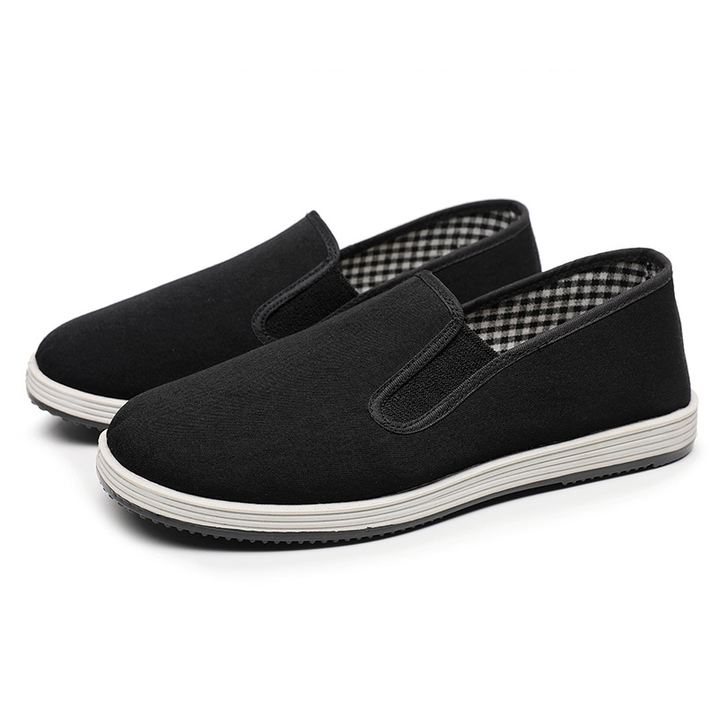 Old Beijing Old-fashioned Beef Sole Walking Shoes Men's Outdoor Non-slip Wear-resistant Breathable Slip-on Casual Black Cloth Shoes for Middle-aged and Elderly
